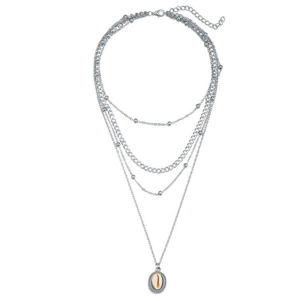 

creative retro minimalist inlaid shell pendant four-layer multi-layer necklace gift ethnic bohemian choker #4o1 chokers, Golden;silver