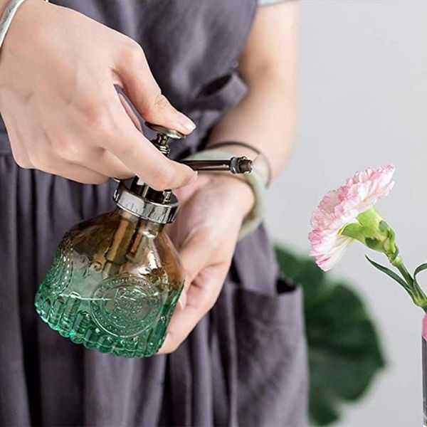 

watering equipments plant flowers spray bottle retro embossed glass manual pressing pot can garden irrigation tool
