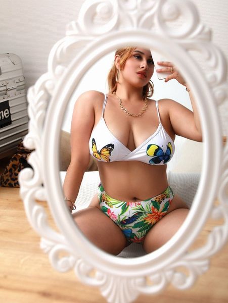 

plus butterfly & plant print bikini swimsuit p13l#, Black