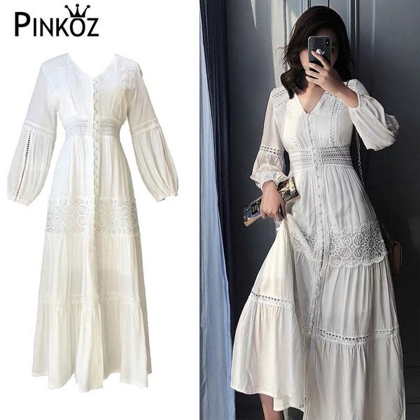 

casual dresses pinkoz spring v neck white high street dress women embroidery hollow out blouses style fashion designer midi robe, Black;gray