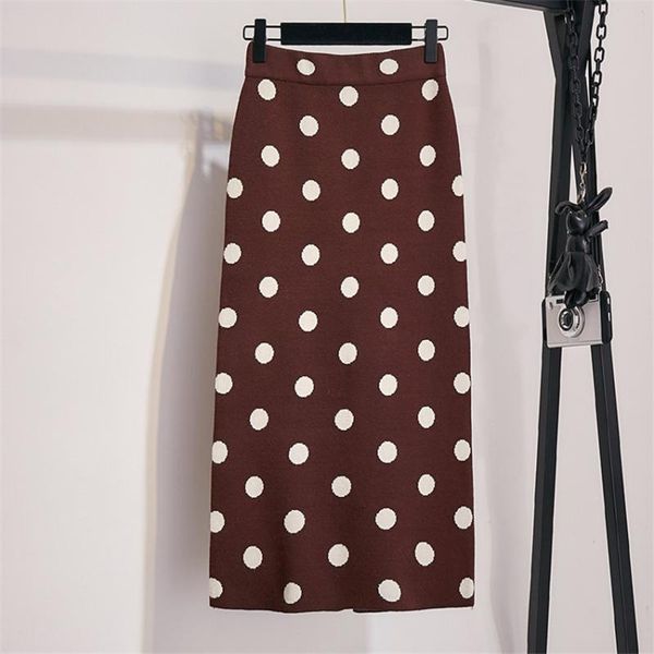 

skirts gowyimmes autumn winter all-match women dot knitted skirt slim lady hip pakage pencil split bottomings pd578, Black