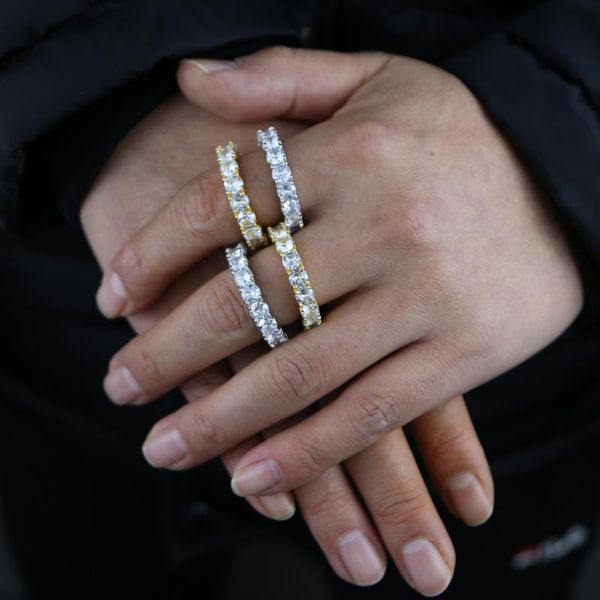 

cluster rings bling clear cubic zirconia wedding engagement band full cz eternity iced out stacking finger ring for men boy, Golden;silver