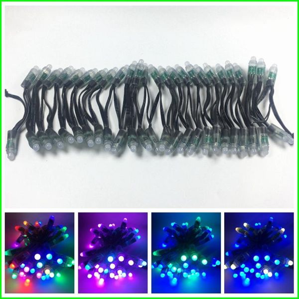 

100pcs dc5v/dc12v ws2811 ic 12mmrgb led module string black wire pixel light digital full color waterproof ip68 super bright modules