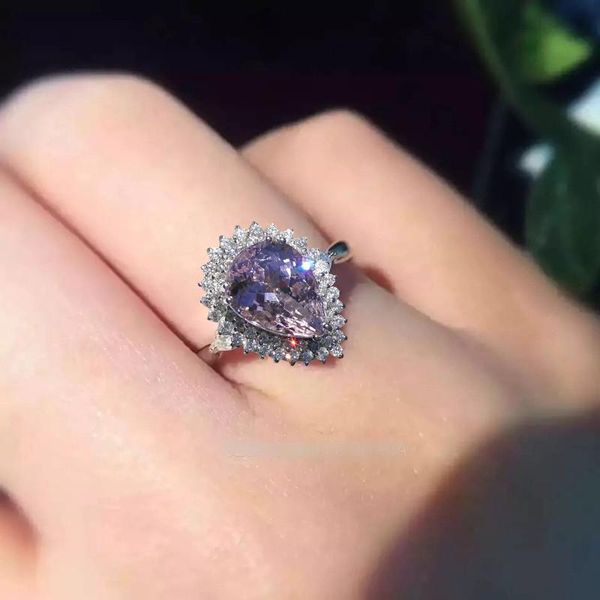 

wedding rings silver ring drop-cut purple crystal cz band for women jewelry bridal engagement drop, Slivery;golden