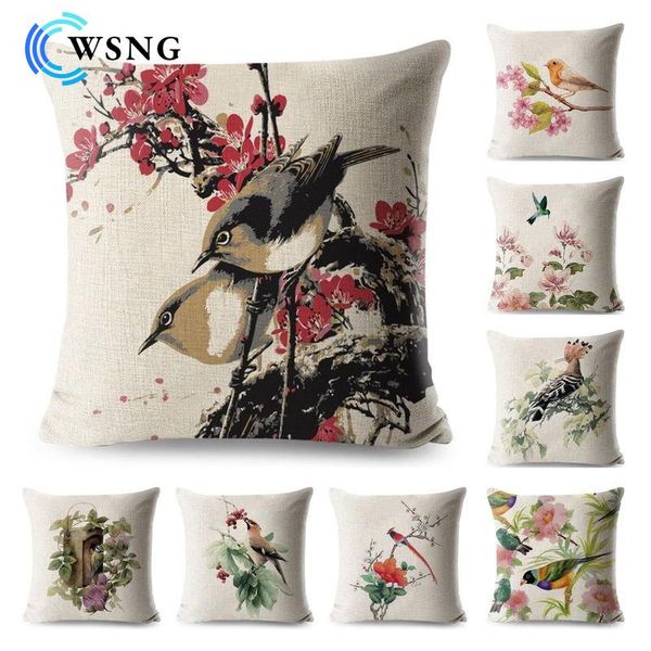 

cushion/decorative pillow vintage flower bird cotton linen cushion cover throw pillowcase living room bedroom sofa seat home decoration