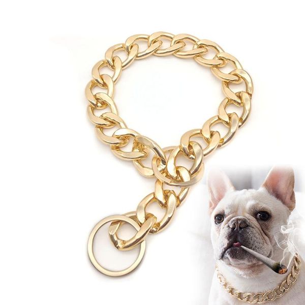 

chokers 20mm wide ultralight dog chain pet necklace without hair domineering metal gold chains large medium small cat collar, Golden;silver