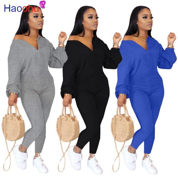 

women's jumpsuits & rompers haoohu active wear solid women long sleeve batwing bodycon jumpsuit streetwear one piece romper overall pla, Black;white