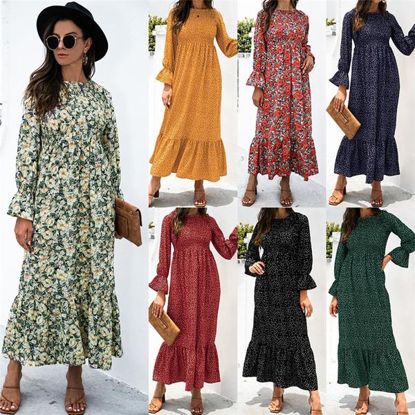 

casual dresses bohemian maxi for women 2021 autumn long sleeve ol dress fashion print party clothes, Black;gray