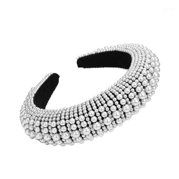 

fashion thick sponge pearl headband corduroy inlaid champagne white trend street style headwear for women1
