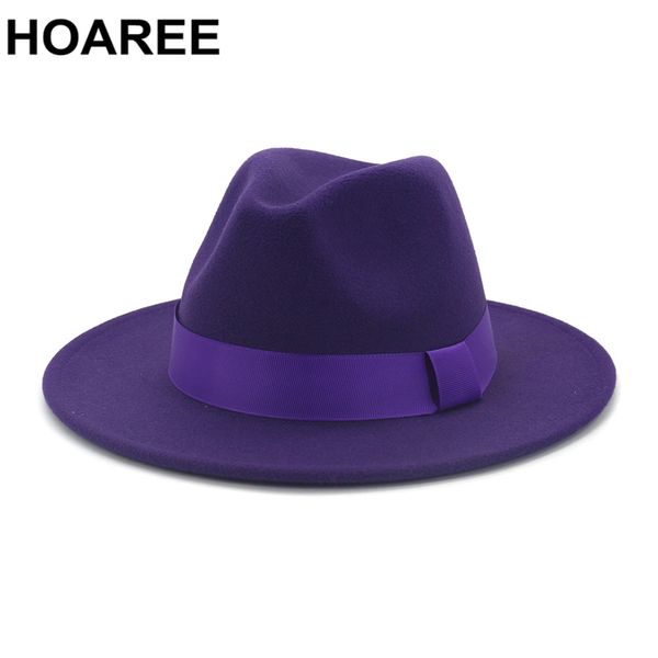 Lã roxa sentiu jazz fedora chapéus homens mulheres amplo sombrero símbrero estilo britânico trilby pain panama cap