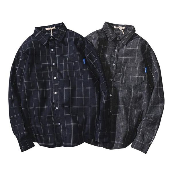 

men's casual shirts men shirt 2021 arrival spring and autumn retro plaid long sleeve male student fashion japanese style teenage boy s0, White;black