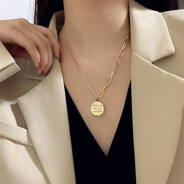 

pendant necklaces hip-hop retro fashion women necklace ins style simple cool circular geometric collarbone chain do old accessories, Silver