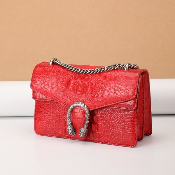 

2021 evening bags siamese crocodile skin lady bag chain snakeshead clutch one shoulder cross-slung leather purse
