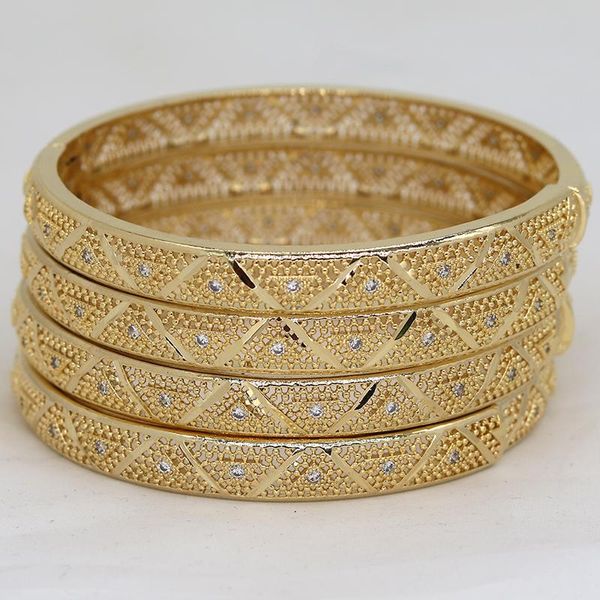 

bangle bangles dubai women girl rhinestones jewelry 14k gold plated color africa luxury saudi arab bracelets habesha bride gift, Black