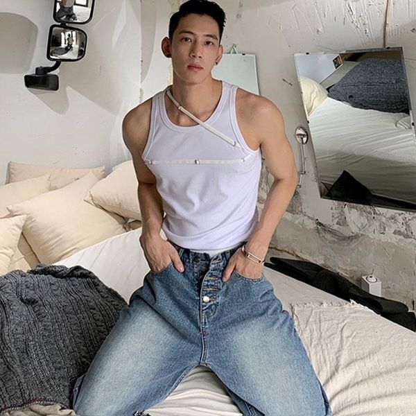 

men's vests men summer sleeveless bottom pure tie white ribbon design sense sport vest, Black;white