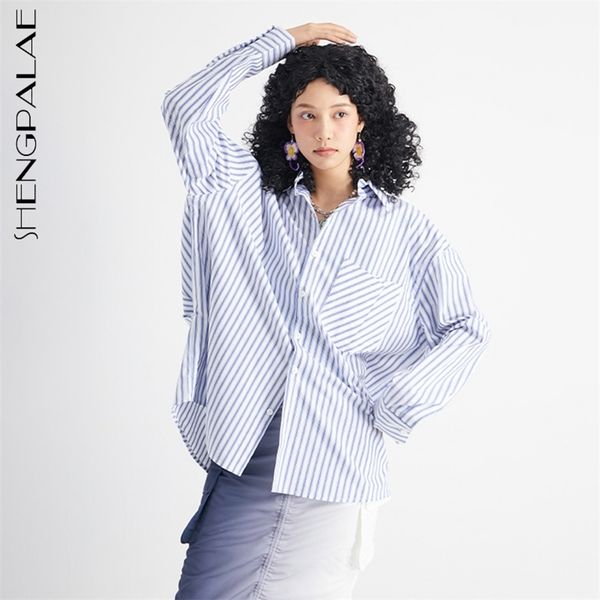 

simple blue striped blouse women's summer laple large size single breasted long sleeve shirt female 5e111 210427, White