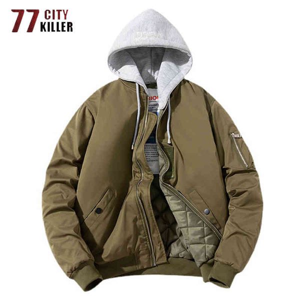 

autumn winter hooded bomber men military thick windbreaker multi-pock air force strewear baseball ets male, Black