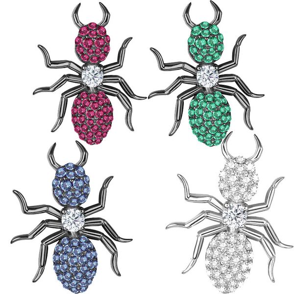 

100% s925 sterling silver luxury brand authentic independent personality unilateral ant earrings zircon fine ladies jewelry, Golden