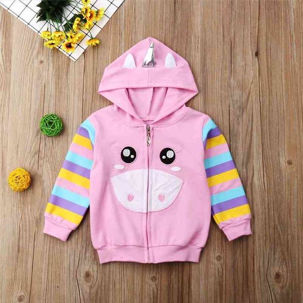 

lovely kids baby girls spring unicorn pink hooded hoodie zip jacket coat 1 6y, Black