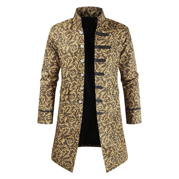 

men's trench coats 2021 autumn winters men steampunk coat costumes fashion leisure long windbreaker, Tan;black