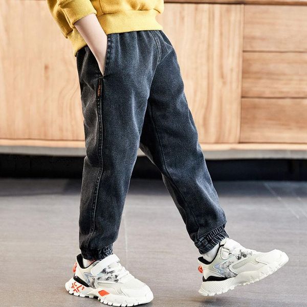 

jeans autumn winter boys 3-12 years children denim trousers loose pants for baby kids plus velvet, Blue