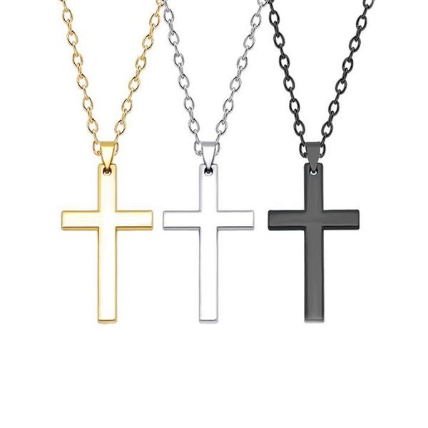 

pendant necklaces 1 pc fashion christian cross men's women's stainless steel gold color long chain choker jewelry gifts, Silver