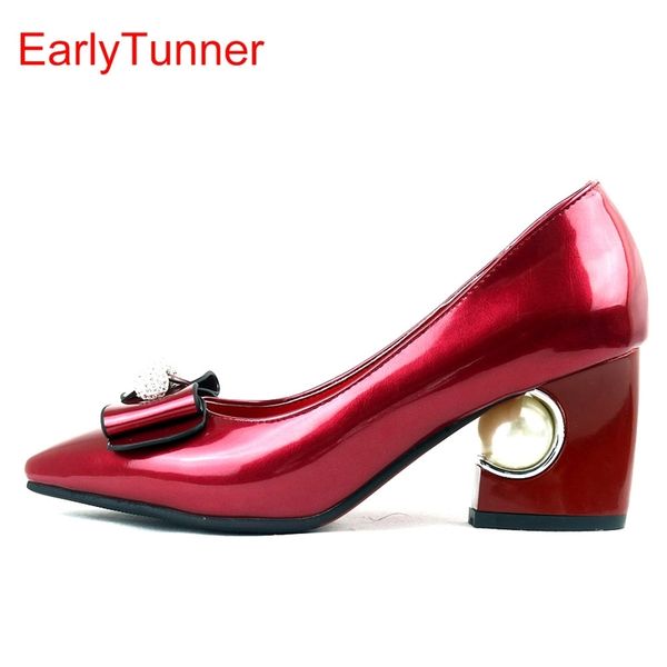 

sales brand fashion glossy women formal pumps beige red pink black lady wedding shoes ey6s pearl plus big size 12 31 48 210901