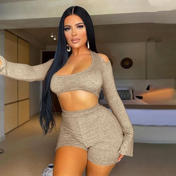 

women's tracksuits lygens ex-long sleeve shorts 2 two piece matching set women 2021 autumn winter sports suit tracksuit casual clothes, Gray