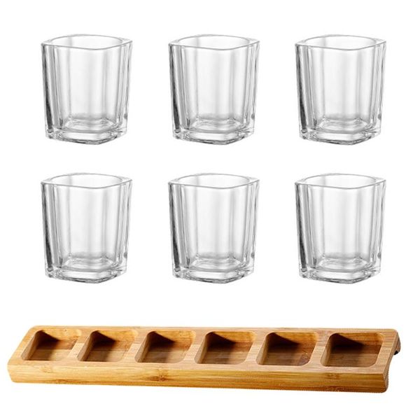 

water bottles 1 set white cup household bar glass with wooden holder