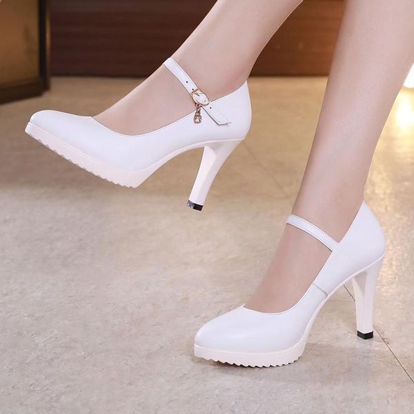 

pointed toe block heels wedding shoes women pumps platform 2021 fall high black office woman 41 42 43 dress