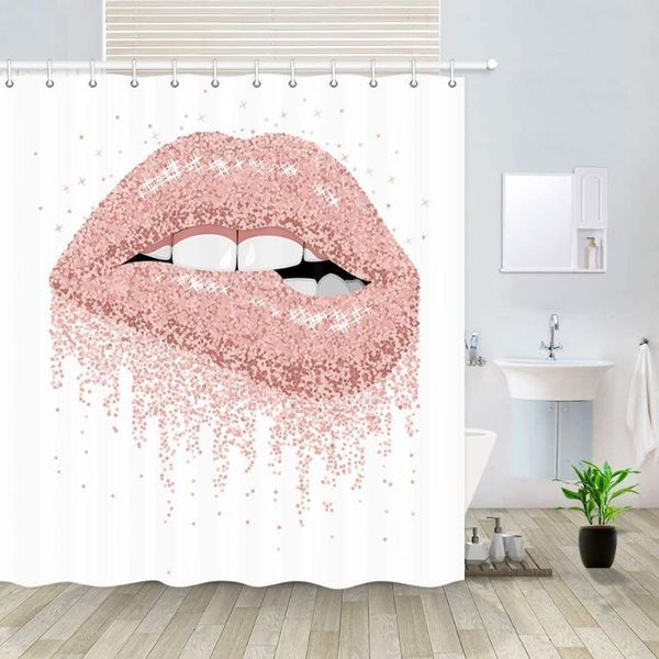 

female pink lips french kiss in young couple apartment decor shower curtains