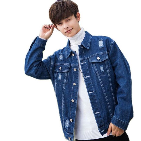 

men's jackets 2021 leisure four seasons broken denim jacket men and women slim students jeans, young button type coat m-3xl, Black;brown