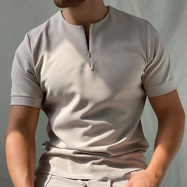 

men's t-shirts summer mens casual t-shirt simple solid short sleeve tee shirt men vintage zipper o-neck pullover fashion loose clothes, White;black