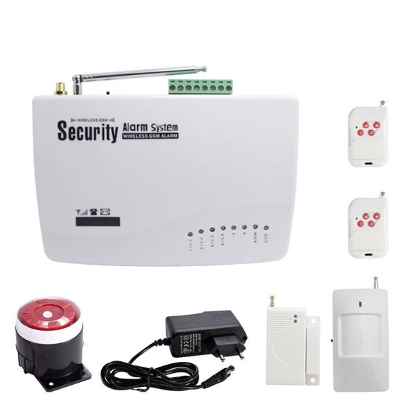 

(1 set) home security 6 wireless zone and 4 wire sms gsm alarm system pir motion sensor magnetic door open burglar systems