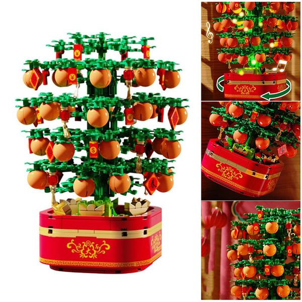 

chinese new year orange tree cherry blossom creative with light music box building blocks lego compatible kids toy children gift