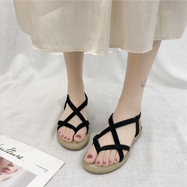 

sandals fairies student lovely shoes 2021 dress summer versatile flat, Black
