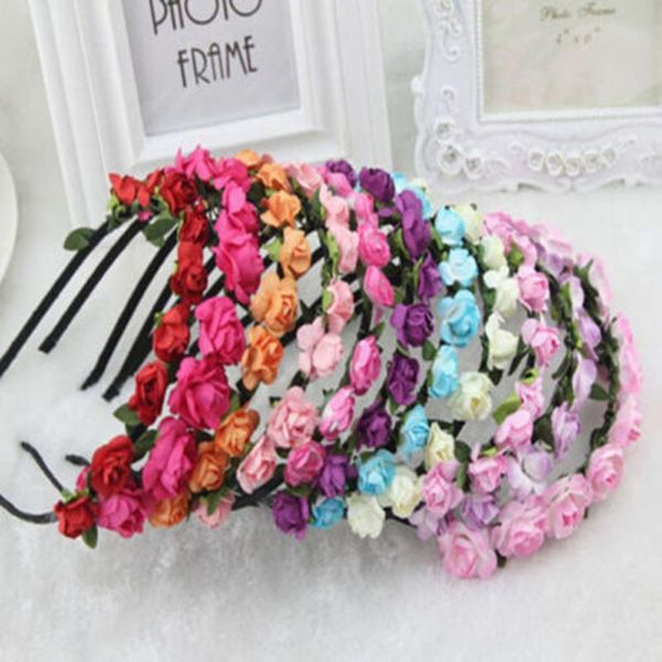 

hair accessories fashion style rose flower head boho garland girl beach crown band headband wedding, Slivery;white