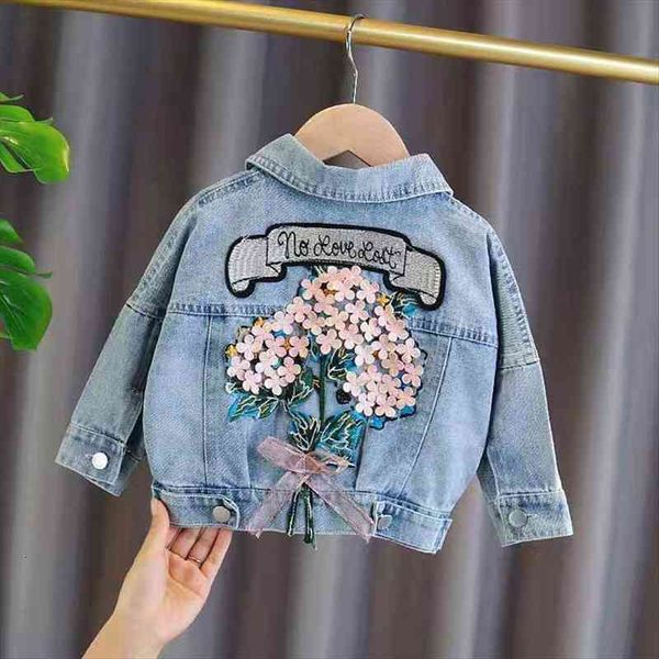 

kids denim jackets for girls baby flower embroidery coats spring autumn fashion child kids outwear ripped jeans jackets jean, Blue;gray