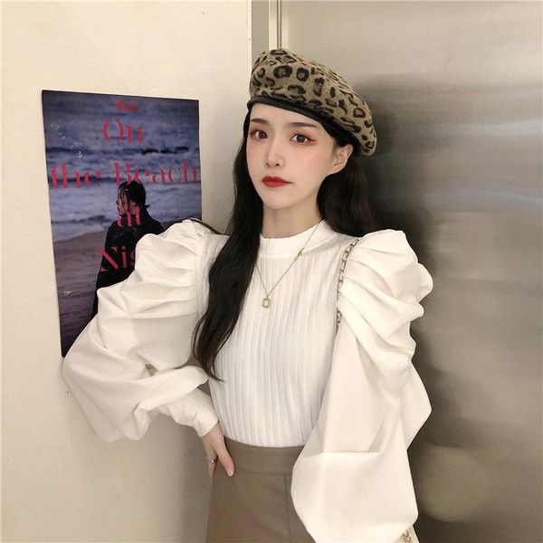 

women's t-shirt autumn / winter 2021 long lantern sleeve for women slim female, White