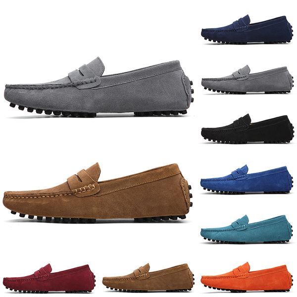 Gai sapatos casuais masculinos de camurça, sem marca, de boa qualidade, preto, azul claro, vermelho, cinza, laranja, verde, marrom, deslizamento em sapato de couro preguiçoso