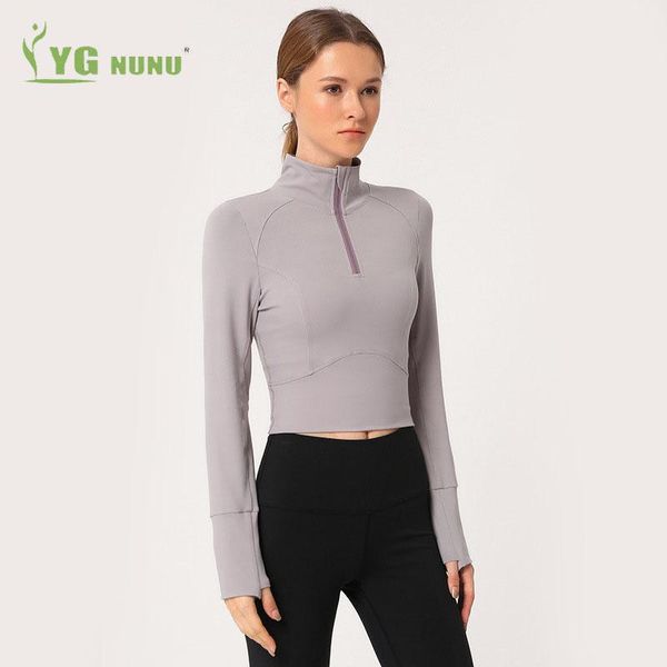 

yoga outfits long sleeve women crop half zipper gym running workout fitness coat quick dry anti-sweat sport traning seamless, White;red