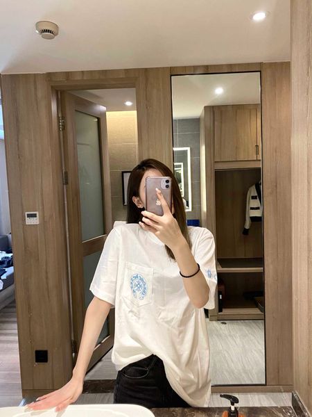 

loose crosin new ch horseshoe blue group cross cotton sports casual men's and women's round neck t-shirt, White;black
