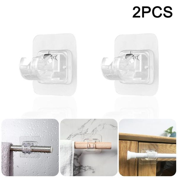 

hooks & rails 2pcs curtain rod bracket seamless adjustable clear wall self adhesive rods hanger for home bearing weight