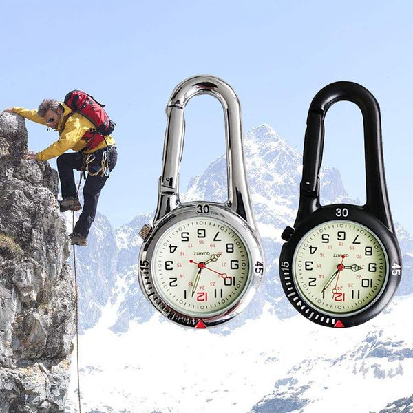 

carabiner clip pocket watch nurse medical sports mountaineering clock equipment silver black direct delivery, Slivery;golden