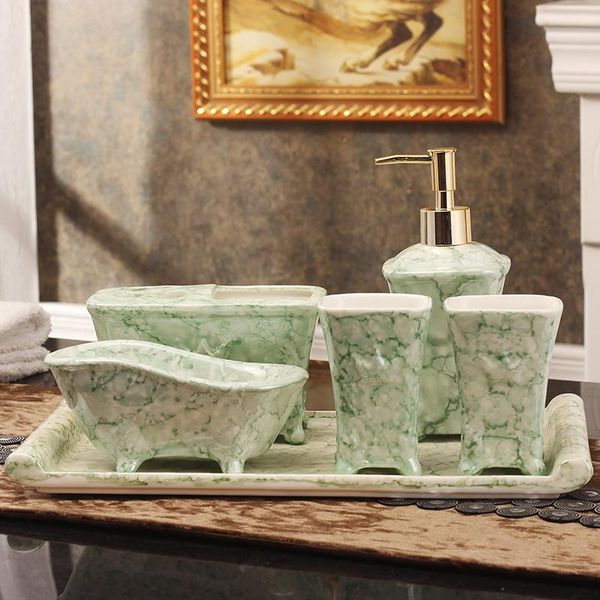 

bathroom accessories set soap dispenser toothbrush holder gargle cup dish with tray 5-6 pieces wedding gifts bath accessory