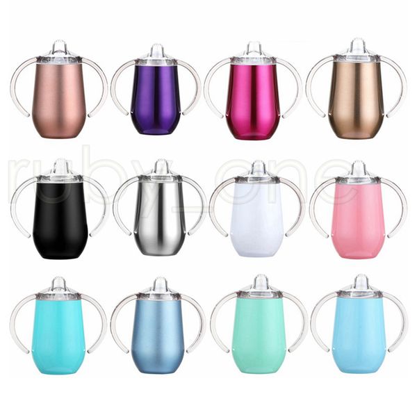 Sippy Cup Ei Mok Peuter Tumbler 2-Functie 10oz 304 Roestvrij Staal Geïsoleerde Vacuüm Dubbelwandige Water Melk thermos Glazen Fles RRD5608