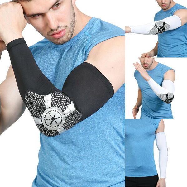 

sports gloves men sport cycling running bicycle uv sun protection arm warmers elastic elbow support gym basketball sleeve, Black