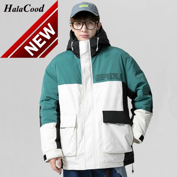 

halacood new winter warm men duck down jacket coat casual autumn puffer thick hat white parka male men's, Black