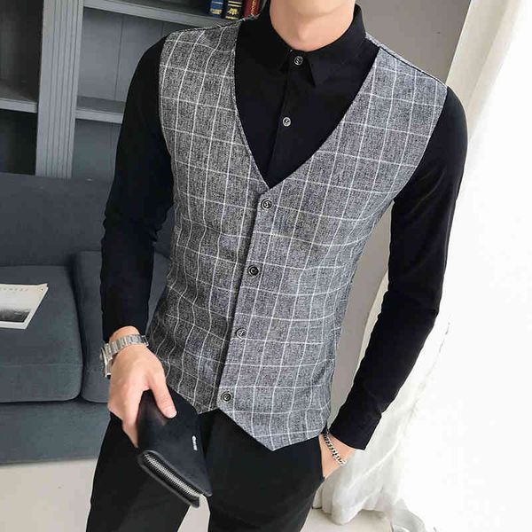 

t shirts plus size fake-2pieces plaid men's clothes 2021 long fashion sleeve amended fine design casual fit blouse homme 5xl-m wg93, White;black