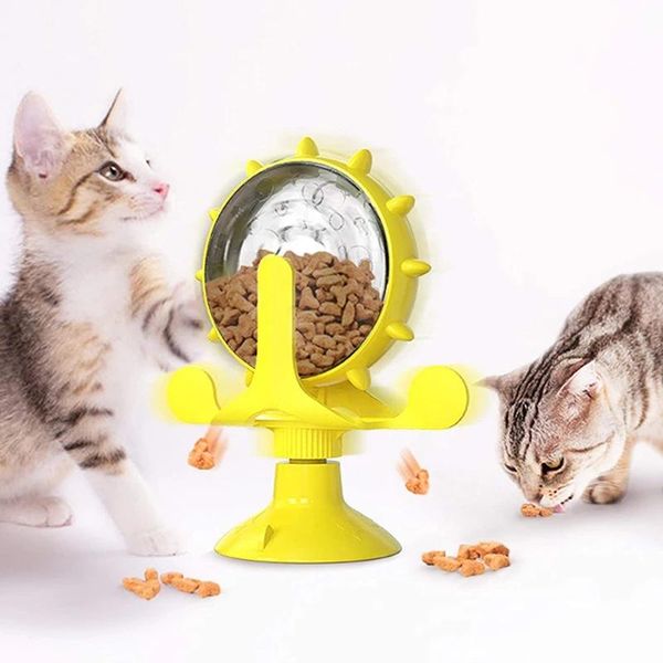 

cat toys toy meow carousel pet slow feeder hopper powerful suction cup 360Â°rotating windmill leaking pinwheel supplies